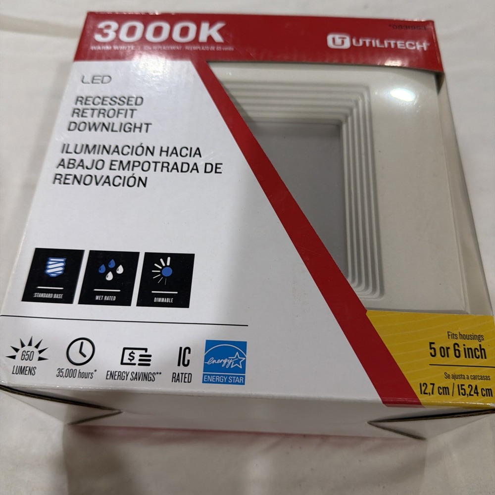 Utilitech Retrofit‎ 5 Or 6" Recessed Down Light LED 3000k Dimmable New